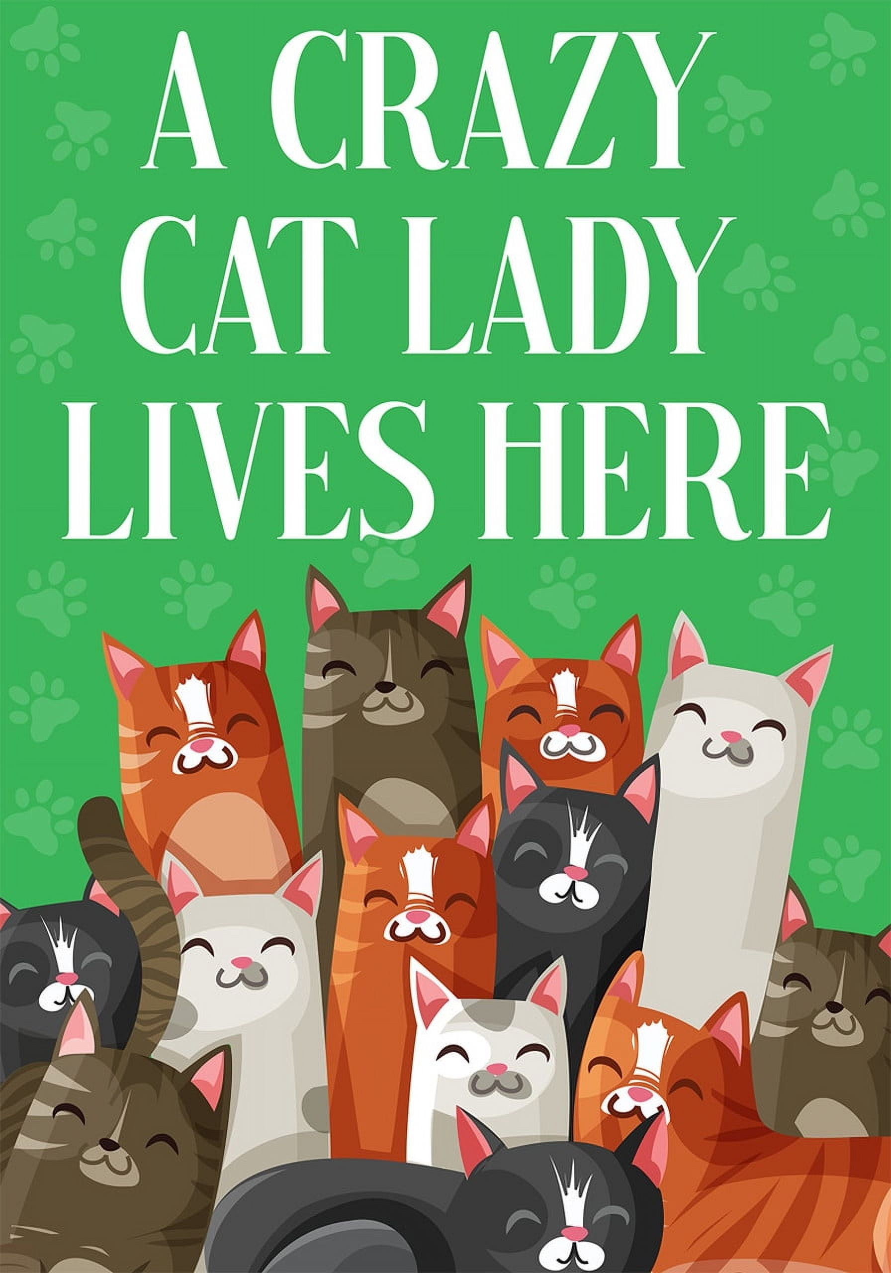 Cat Lady Garden Flag with Colorful Cats and Green Background