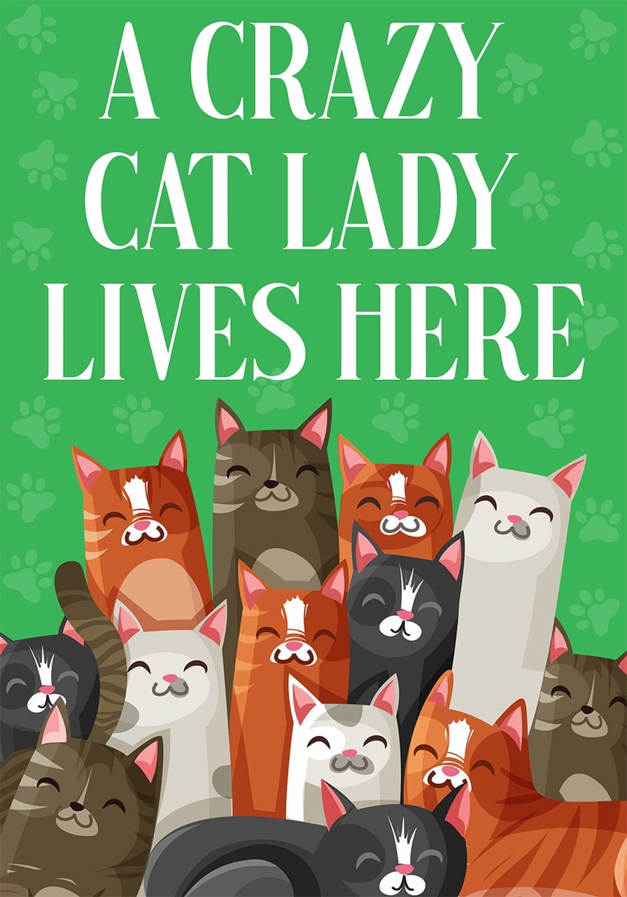 Cat Lady Garden Flag with Colorful Cats and Green Background