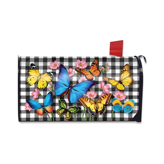 Briarwood Lane Spring Mailbox Cover - Oversized - Checkered Butterflies Oversized For Spring Mailbox Cover