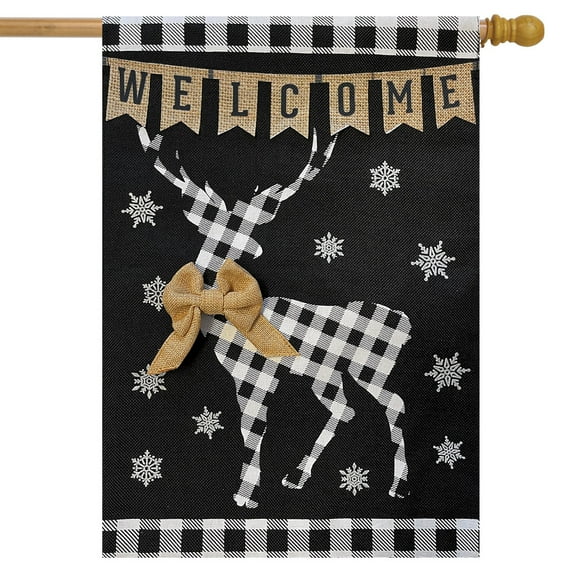 Briarwood Lane Checkered Deer Burlap Winter House Flag
