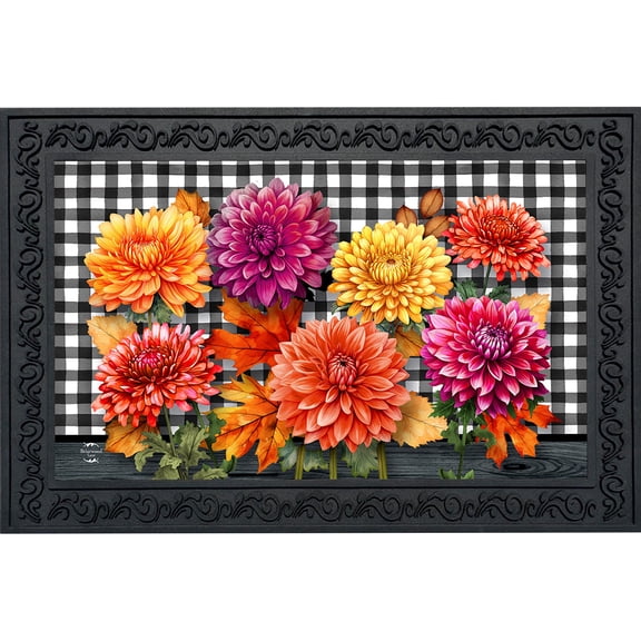 Briarwood Lane Fall Doormat 30x18 Indoor Outdoor Checkered Mums For Fall Doormat