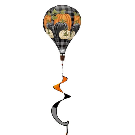 Briarwood Lane Fall Hot Air Balloon Spinner Wind Twister 54x12 Checkered Pumpkins For Fall Balloon