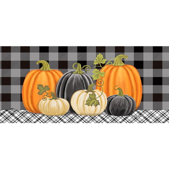 Briarwood Lane Fall Checkered Pumpkins Mini Mat 22x10 Indoor Outdoor For Fall Doormat