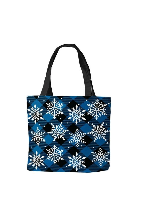 Checkered Snowflakes Winter Canvas Tote Bag