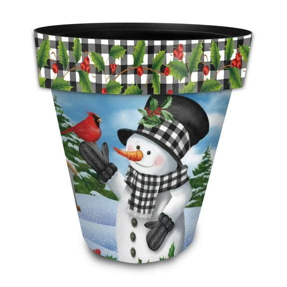 Briarwood Lane Checkered Snowman Large Planter