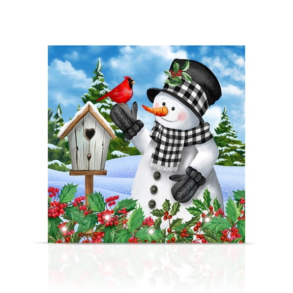 Briarwood Lane Winter Canvas Art 16x16 Checkered Snowman For Winter Medium Canvas Art Medium Lighted Canvas Wall Art LED Lights Winter Themed Decor