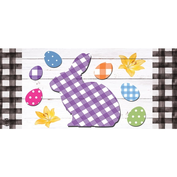 Briarwood Lane Easter Checkered Spring Bunny Mini Mat 22x10 Indoor Outdoor For Easter Doormat