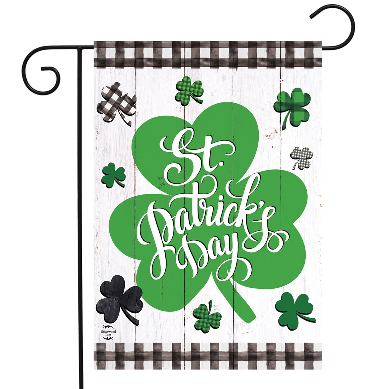 Checkered St. Patrick's Day Green Shamrocks Polyester Garden Flag