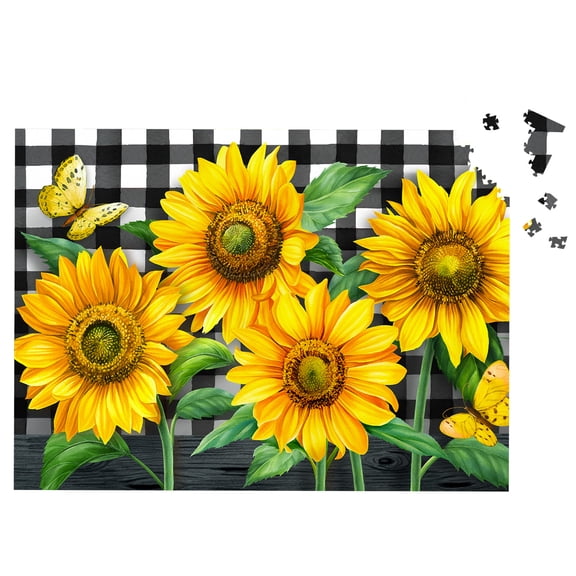 Briarwood Lane Summer Jigsaw Puzzle 1000 Pieces Adult Finished Size 29.5x19.68 Checkered Sunflowers Puzzle For Game Night
