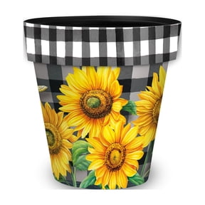 Briarwood Lane Fall Planter 8.5" x 8.5" x 8.5" Checkered Sunflowers Decorative Small For Fall Planter