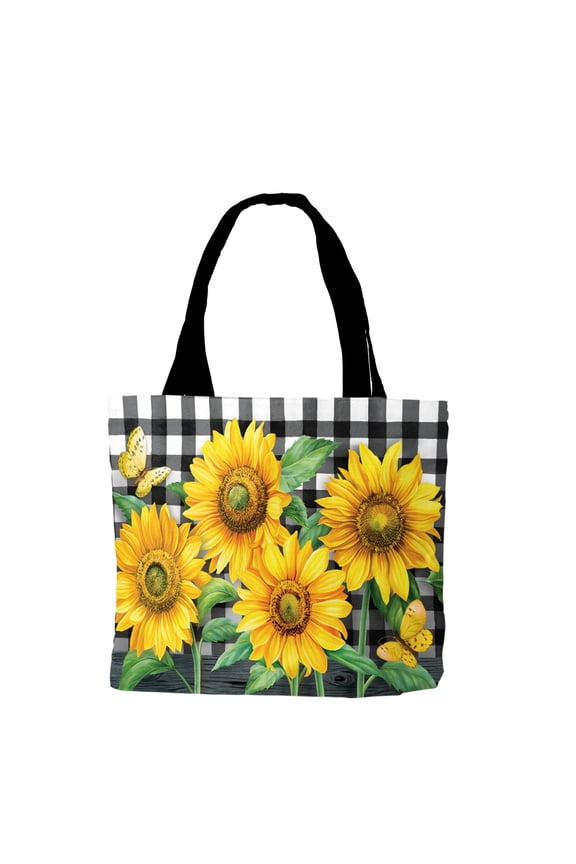 Tote Bag 15" x 14" x 7" Checkered Sunflowers Summer Canvas For Summer Tote