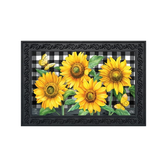 Briarwood Lane Doormat 30x18 Indoor Outdoor Checkered Sunflowers Summer For Summer Doormat