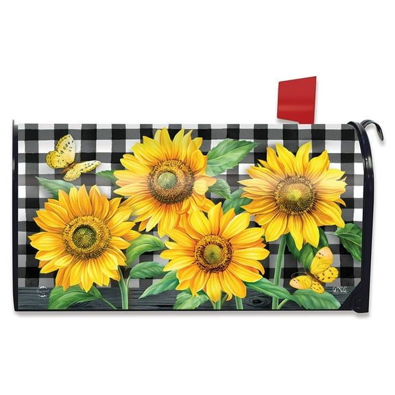 Briarwood Lane Checkered Sunflowers Summer Mailbox Cover