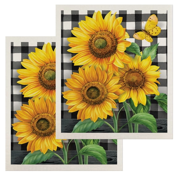 Briarwood Lane Checkered Sunflowers Summer Swedish Dishcloth (2-pack)