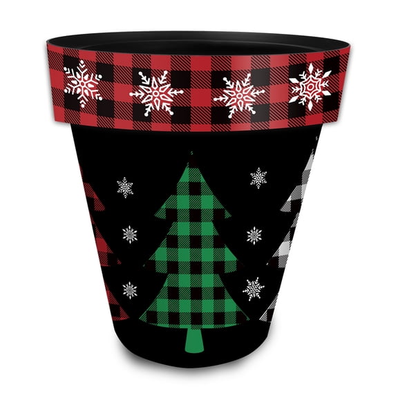 Briarwood Lane Christmas Planter 14" x 15" x 15" Checkered Trees Large For Christmas Planter