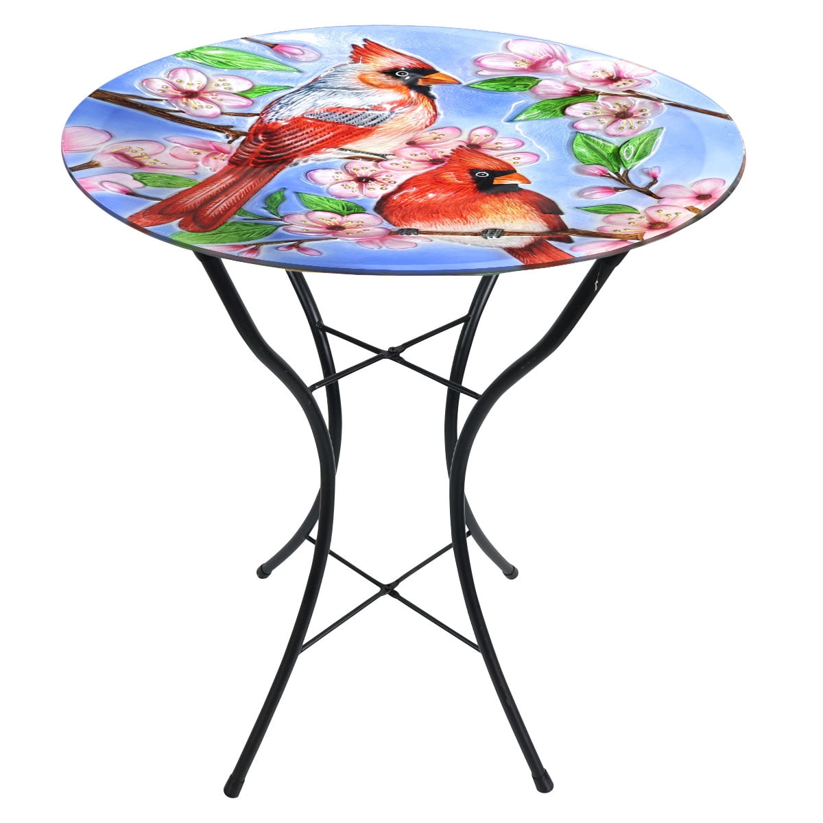 Briarwood Lane Spring Glass Birdbath Including Metal Stand Cherry Blossoms For Spring Birdbath
