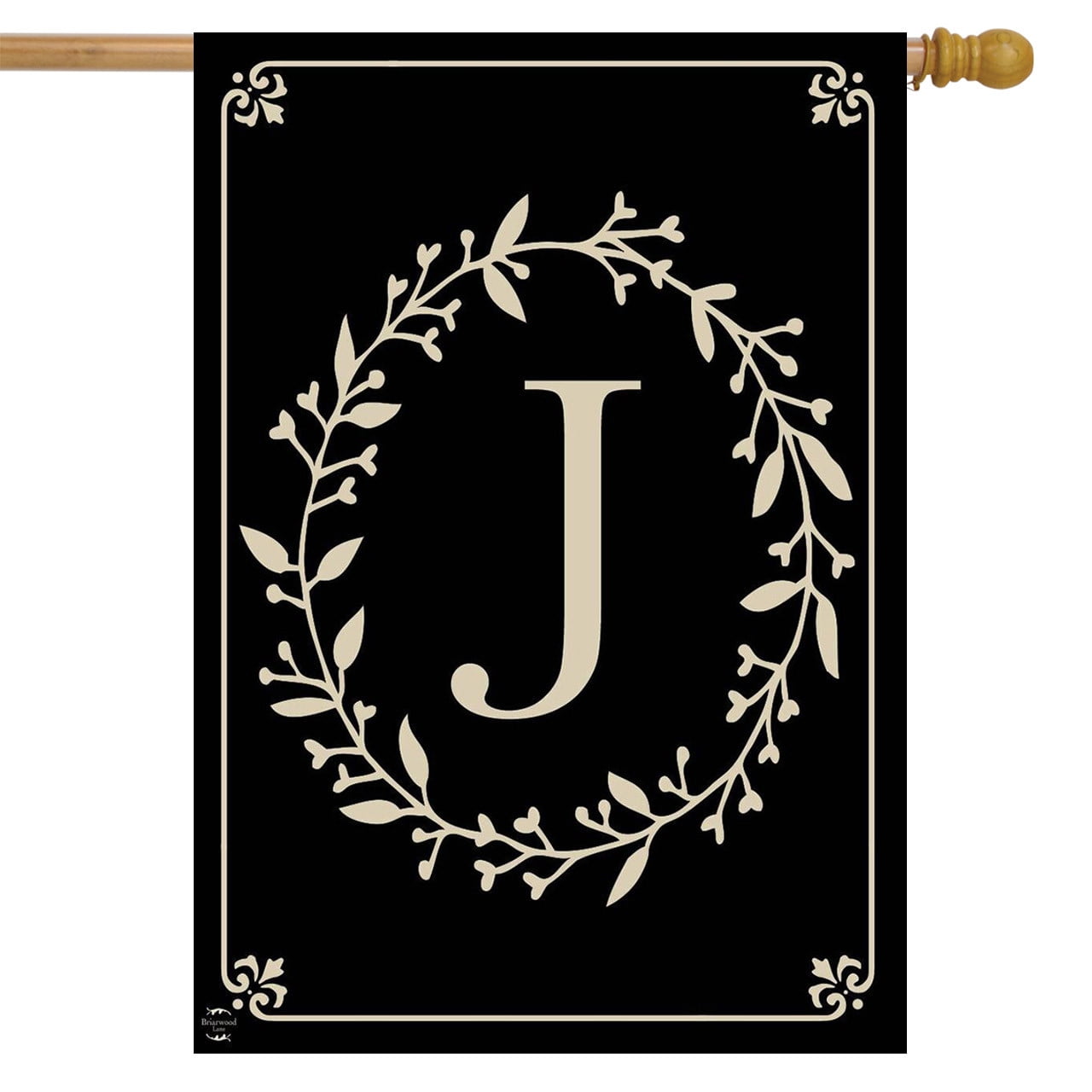 Black and Beige Polyester Monogram J Garden Flag, Double-Sided 28" x 40"