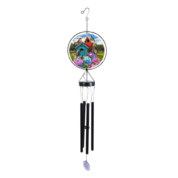 Briarwood Lane Spring LED Illuminated Solar Powered Glass Suncatcher  Wind Chime 37x8 Colorful Birdhouses For Spring Wind Chime For Outdoors Melodic Metal Windchimes Wind-Chimes