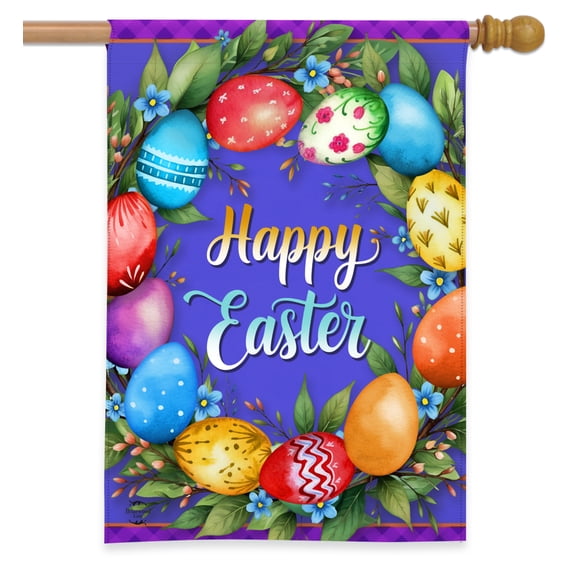 Briarwood Lane House Flag 40x28 For Outdoor Colorful Easter Wreath For Easter House Flag