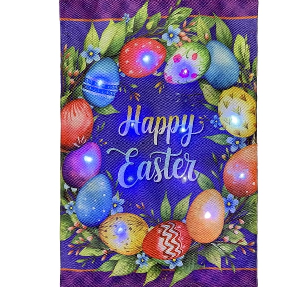 Briarwood Lane Burlap LED Garden Flag 12x18 For Outdoor Colorful Easter Wreath LED For Easter Garden Flag Flags For Outside
