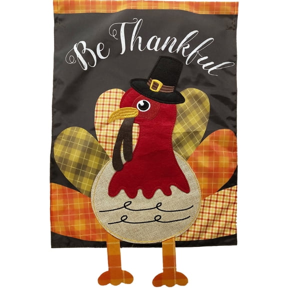Briarwood Lane Burlap House Flag 40x28 For Outdoor Colorful Turkey Thanksgiving Applique For Thanksgiving House Flag