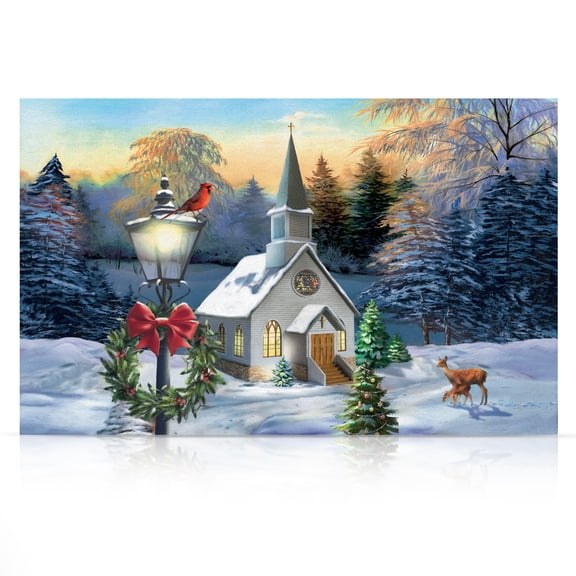 Briarwood Lane Winter Christmas Canvas Art 24x16 Come All Ye Faithful Large Lighted Canvas Wall Art LED Lights Christmas Themed Decor