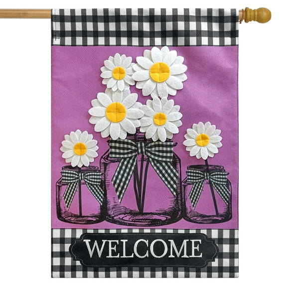 Briarwood Lane Daisy Jars Spring Burlap House Flag