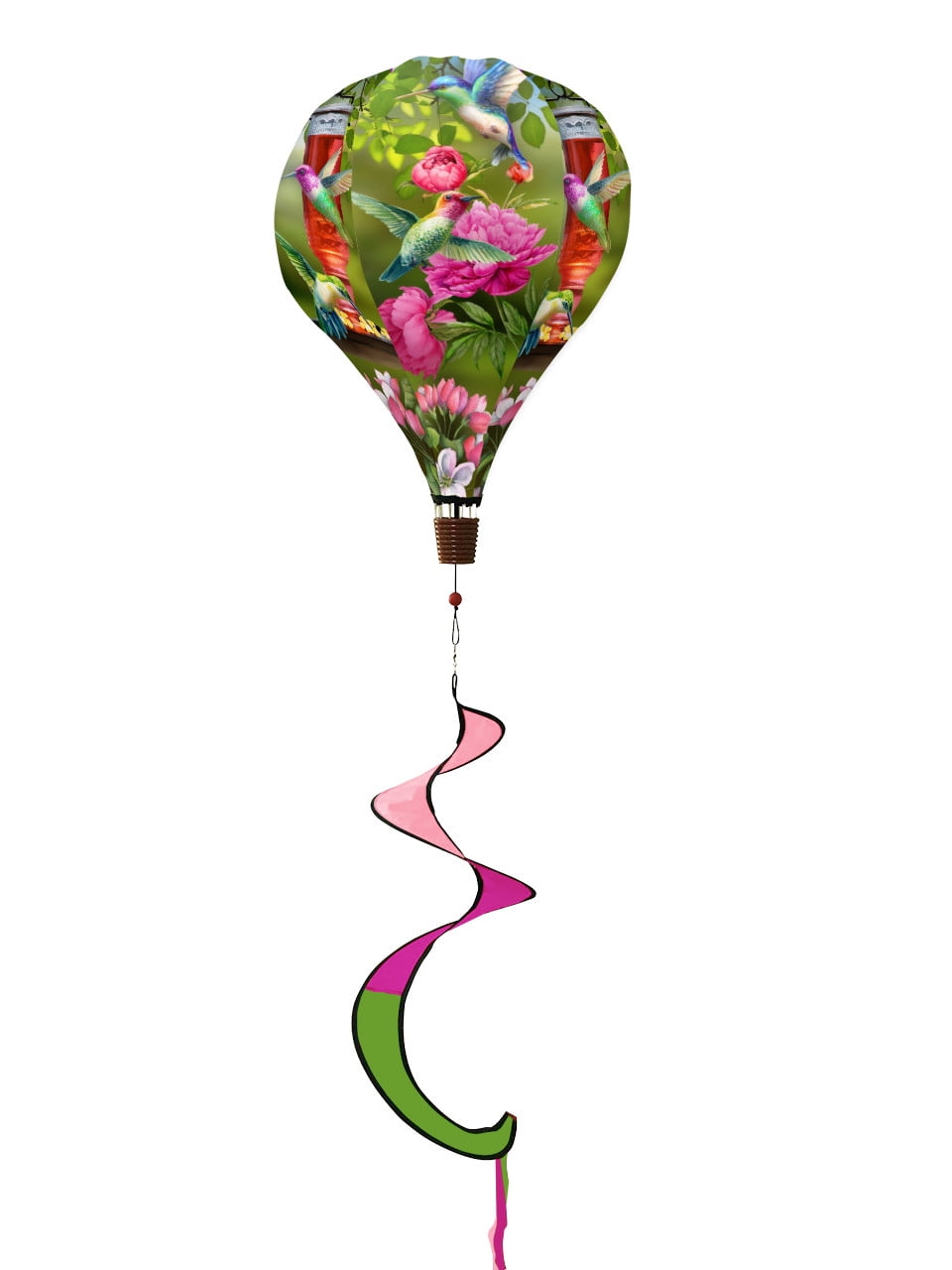 Colorful Polyester Hot Air Balloon Wind Twister with Hummingbird Design