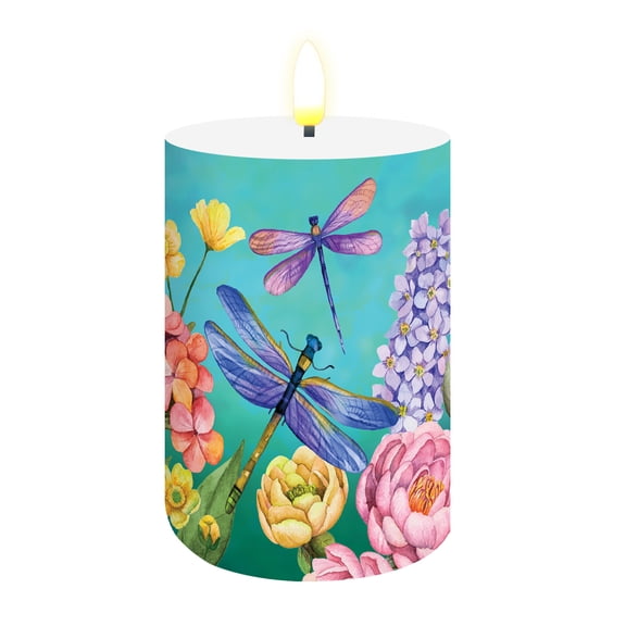 Briarwood Lane Summer Flameless Candle 6x3 Dragonfly Garden Flameless Candle with Timer for Summer