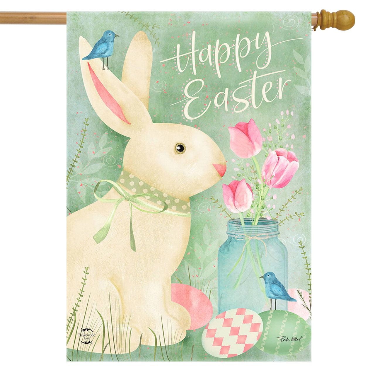 Easter Bunny and Tulips Multi-Color Polyester House Flag