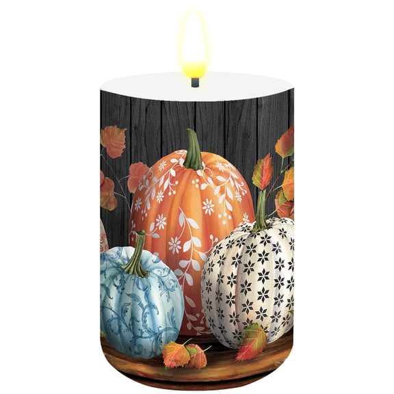 Briarwood Lane Fall Flameless Candle 6x3 Elegant Pumpkins Flameless Candle with Timer for Fall