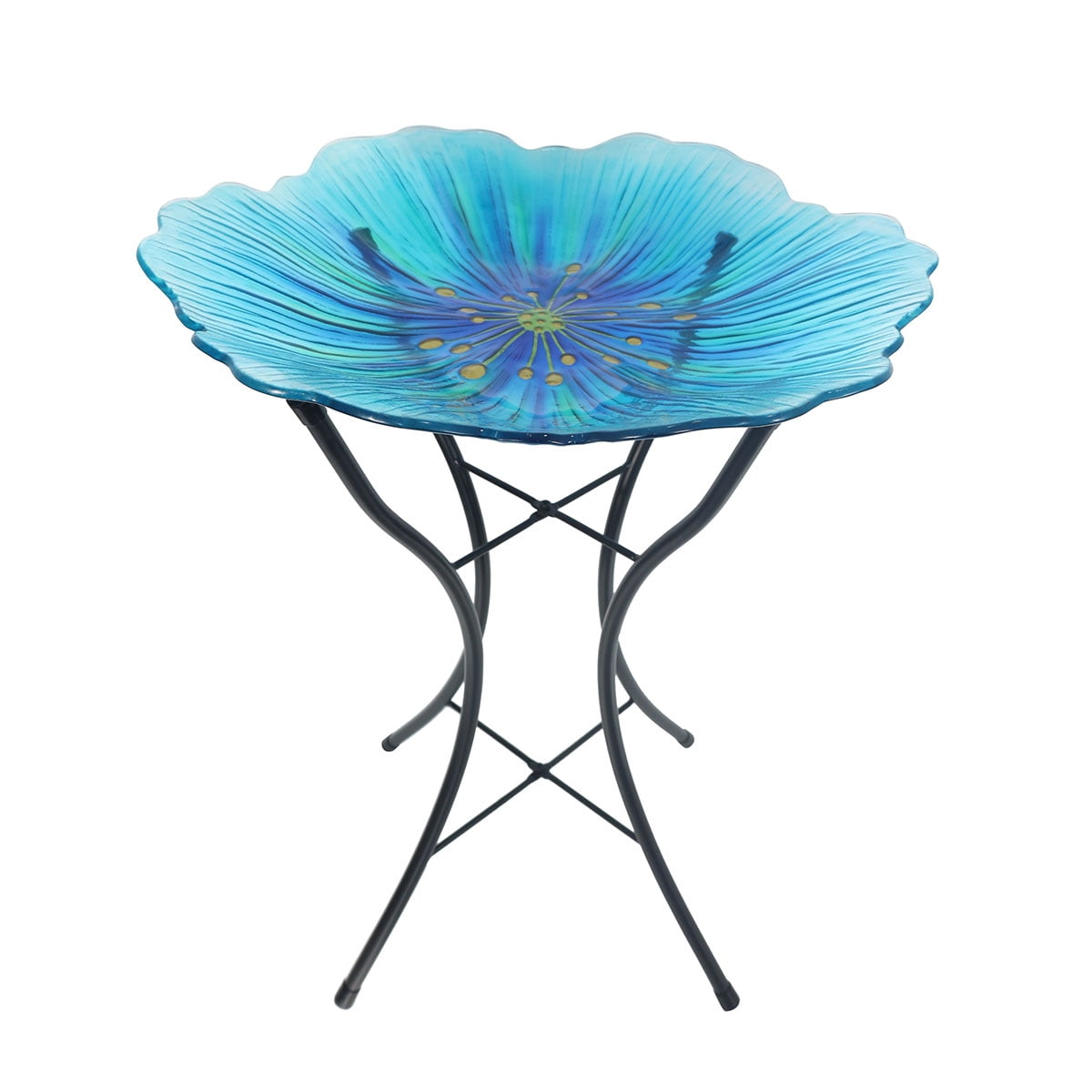 Briarwood Lane Everyday Glass Birdbath Including Metal Stand Blue Pansy Birdbath