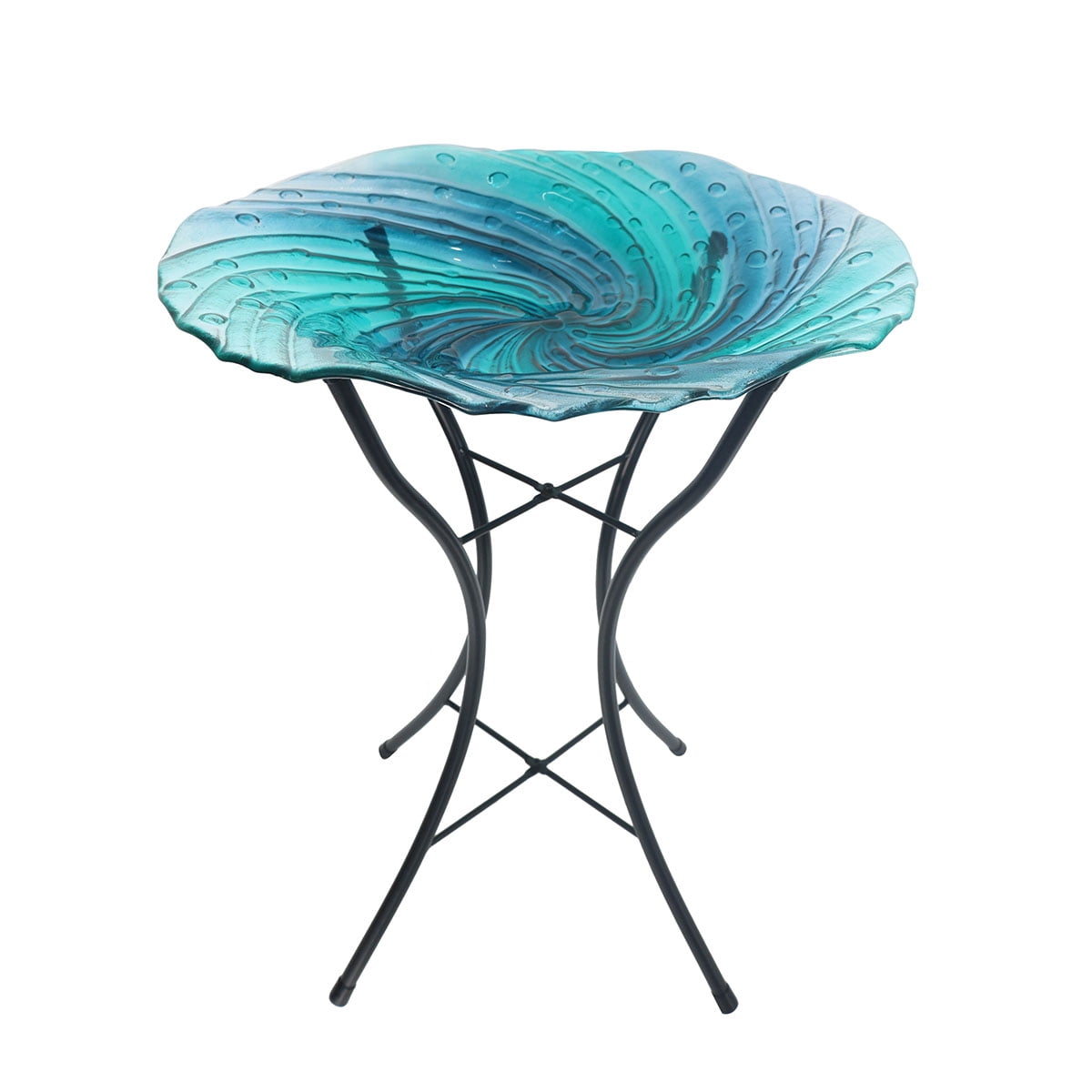 Briarwood Lane Everyday Glass Birdbath Including Metal Stand Blue Swirl Birdbath
