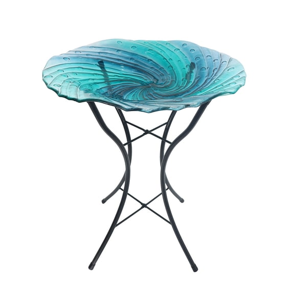 Briarwood Lane Blue Swirl Glass Birdbath