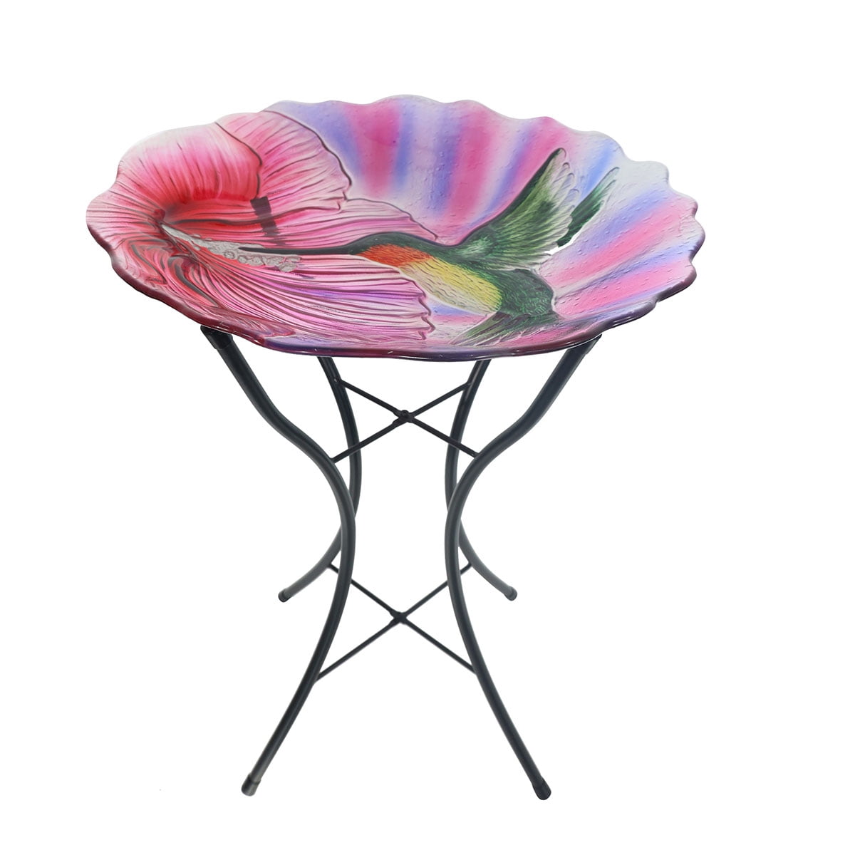 Briarwood Lane Everyday Glass Birdbath Including Metal Stand Hummingbird in Flight Birdbath