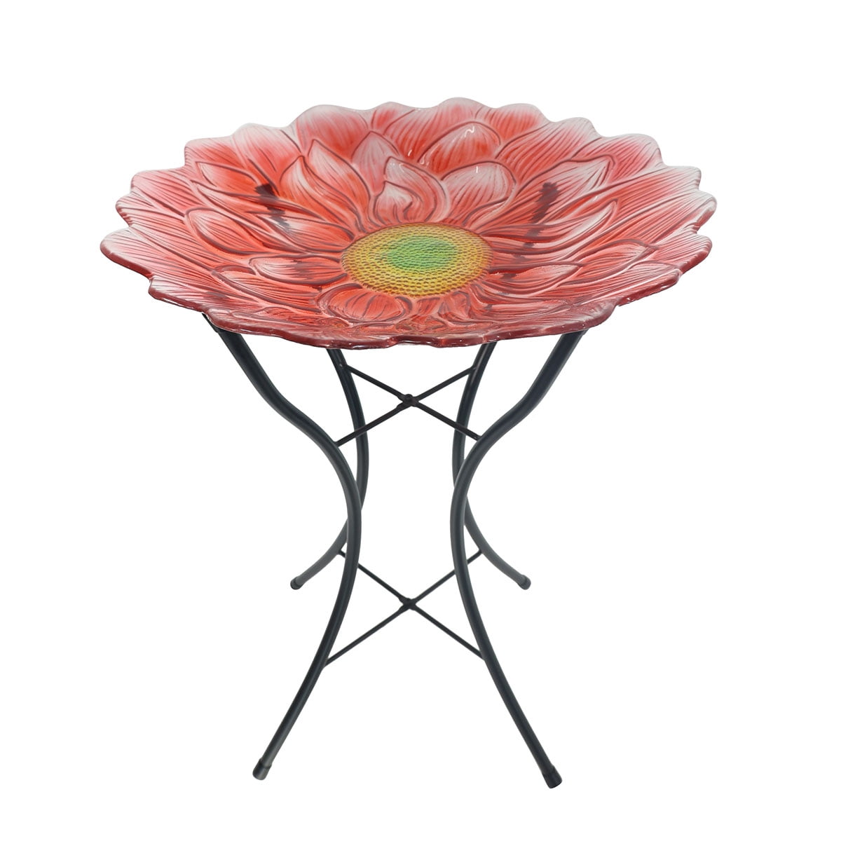 Briarwood Lane Everyday Glass Birdbath Including Metal Stand Red Daisy Birdbath
