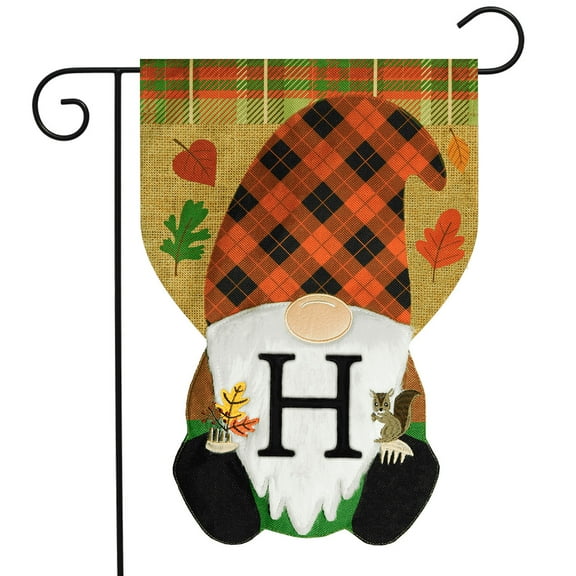 Briarwood Lane Fall Gnome Burlap Monogram Letter H Garden Flag