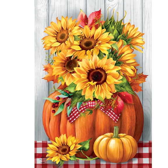 Briarwood Lane Fall House Flag 40x28 For Outdoor Sunflowers in Pumpkin For Fall House Flag