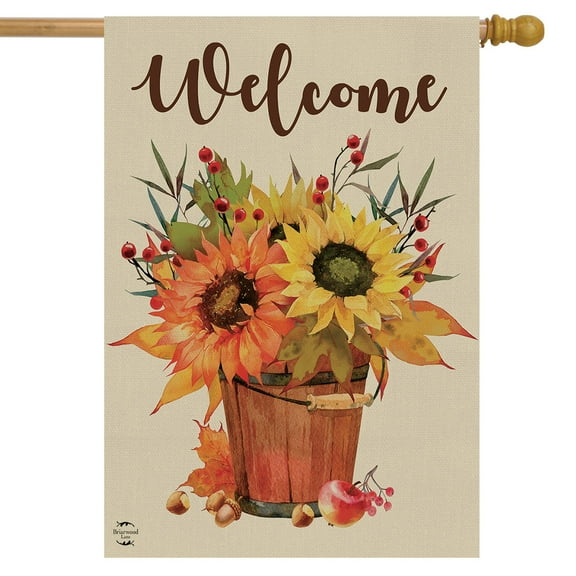 Briarwood Lane Fall Sunflowers Welcome Burlap House Flag