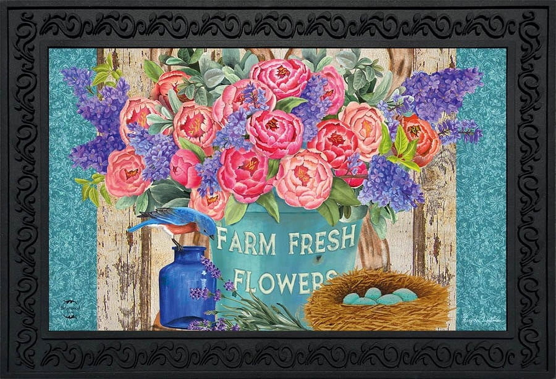 Farm Fresh Flowers Floral Rubber Doormat 30" x 18"