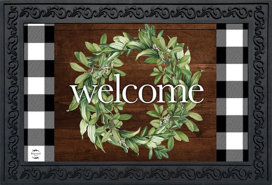 Farmhouse Wreath Welcome Doormat with Rubber Backing