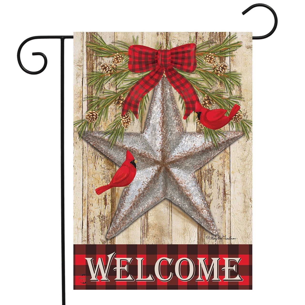 Festive Barnstar Winter Welcome Garden Flag with Red Cardinals