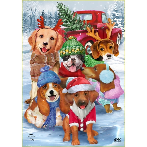 Briarwood Lane Winter Christmas House Flag 40x28 For Outdoor Festive Pups For Christmas House Flag