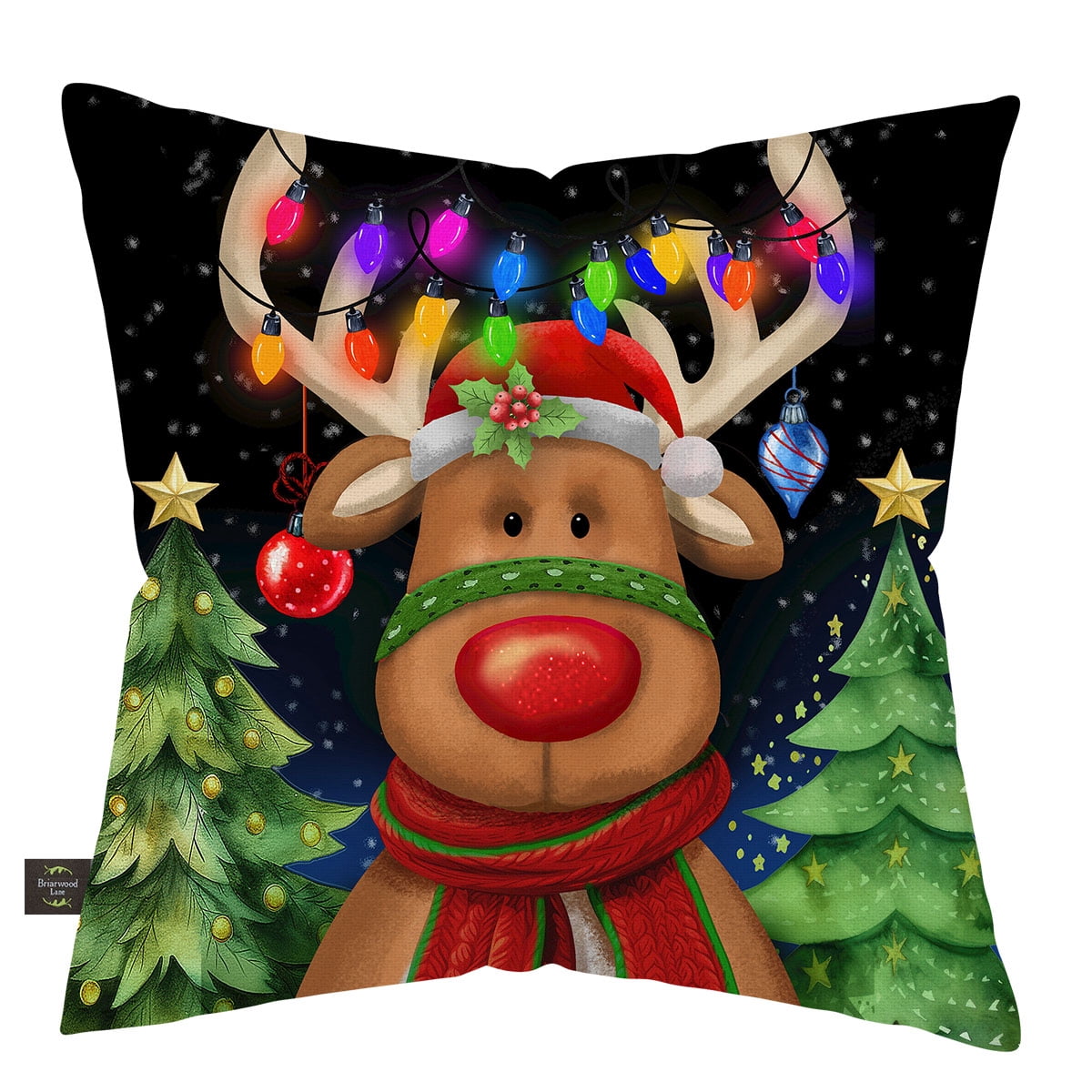 Briarwood Lane Christmas Indoor/Outdoor Pillow 17x17 Festive Reindeer For Christmas Pillow