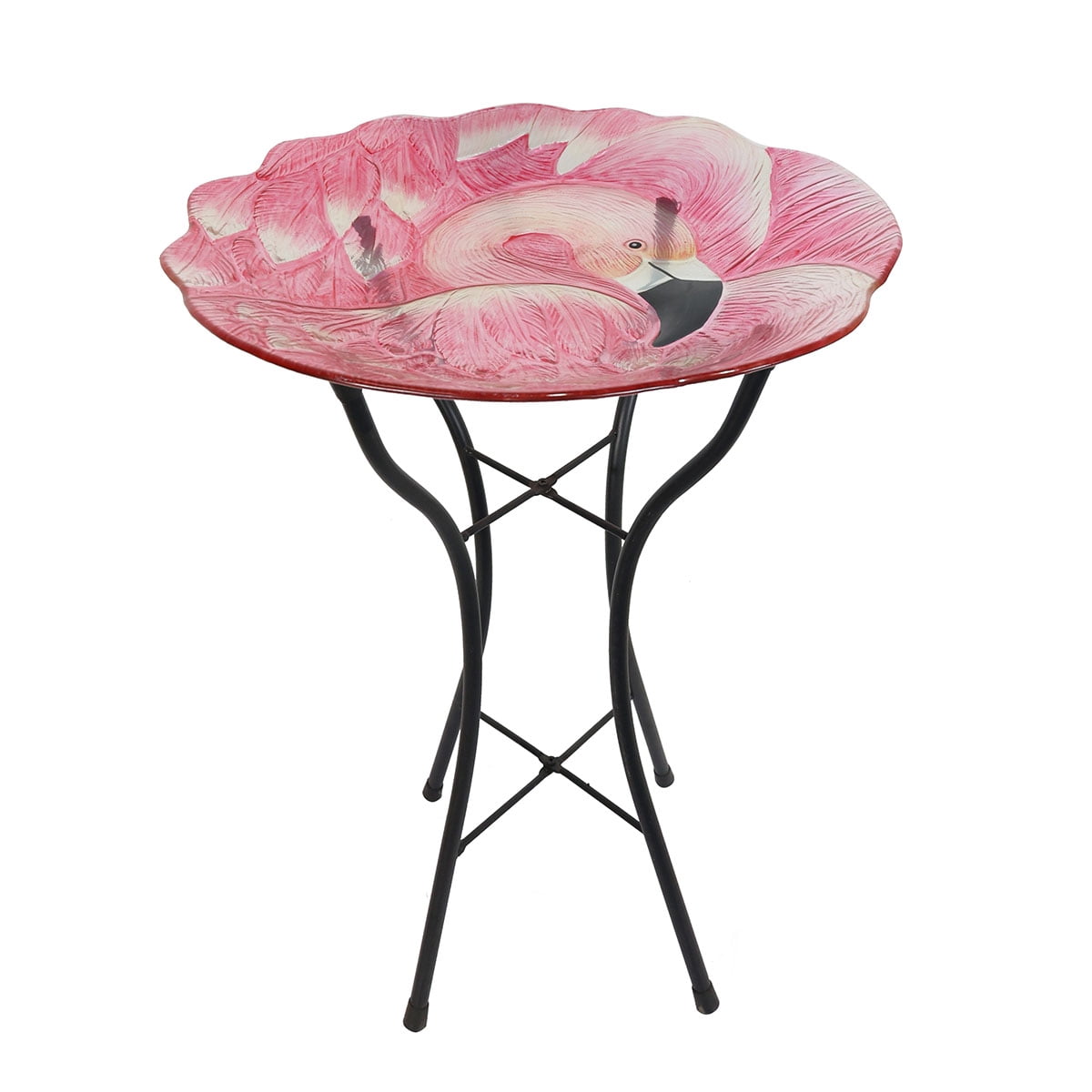 Briarwood Lane Spring Glass Flamingo Bird Bath Including Metal Stand For Spring Birdbath