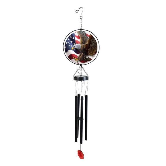 Briarwood Lane Everyday LED Illuminated Solar Powered Glass Suncatcher Wind Chime 37x8 Freedom Eagle Wind Chime For Outdoors Melodic Metal Windchimes Wind-Chimes