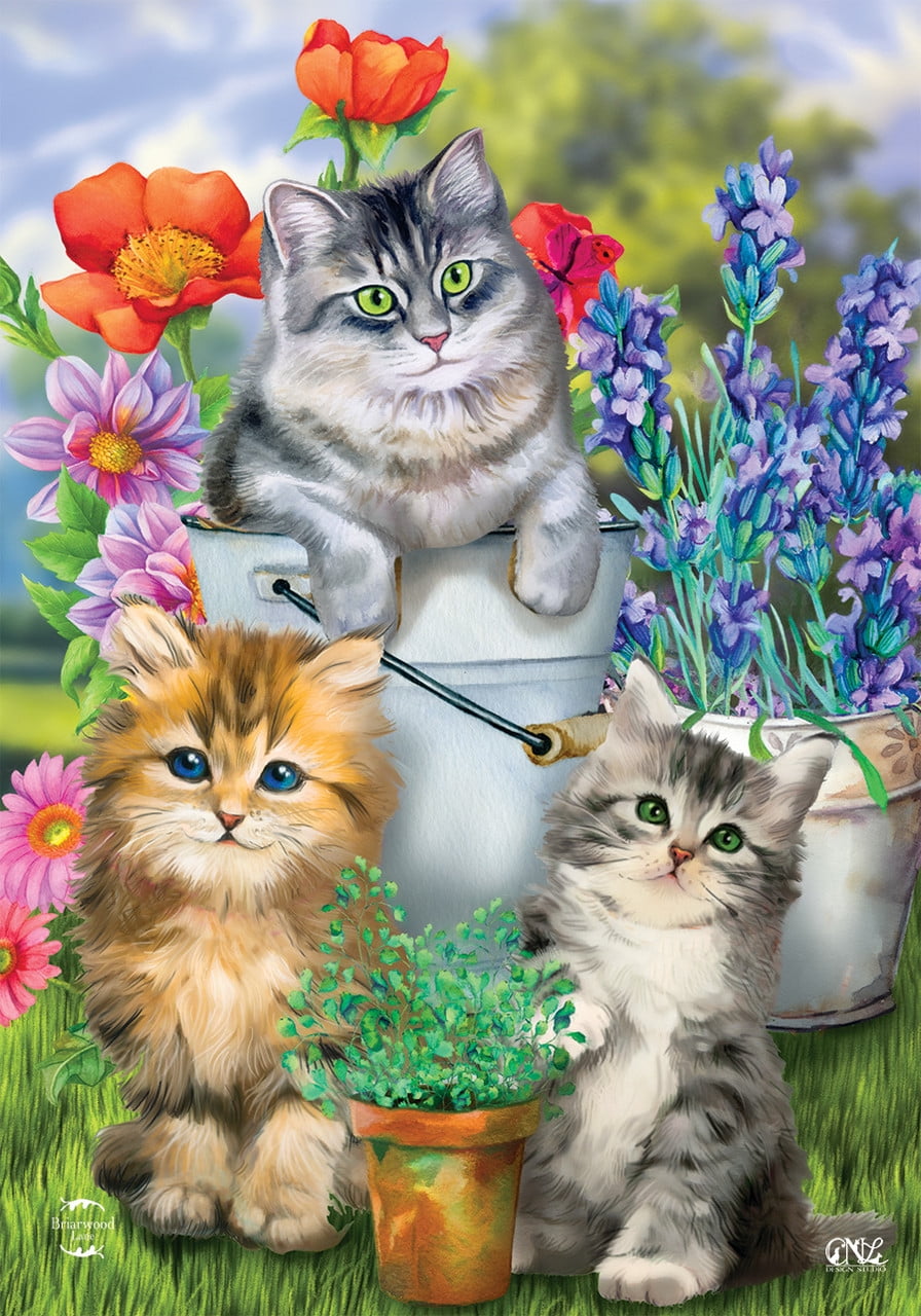 Garden Cats Spring Floral Polyester Outdoor Flag