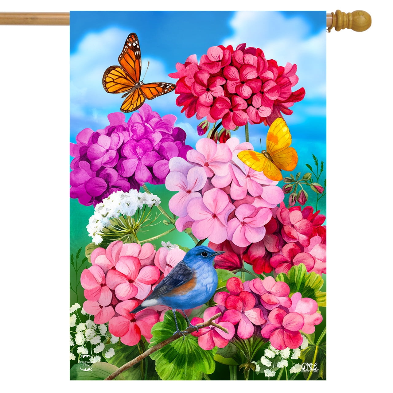 Spring Floral Garden Flag with Birds and Butterflies, 28" x 40"
