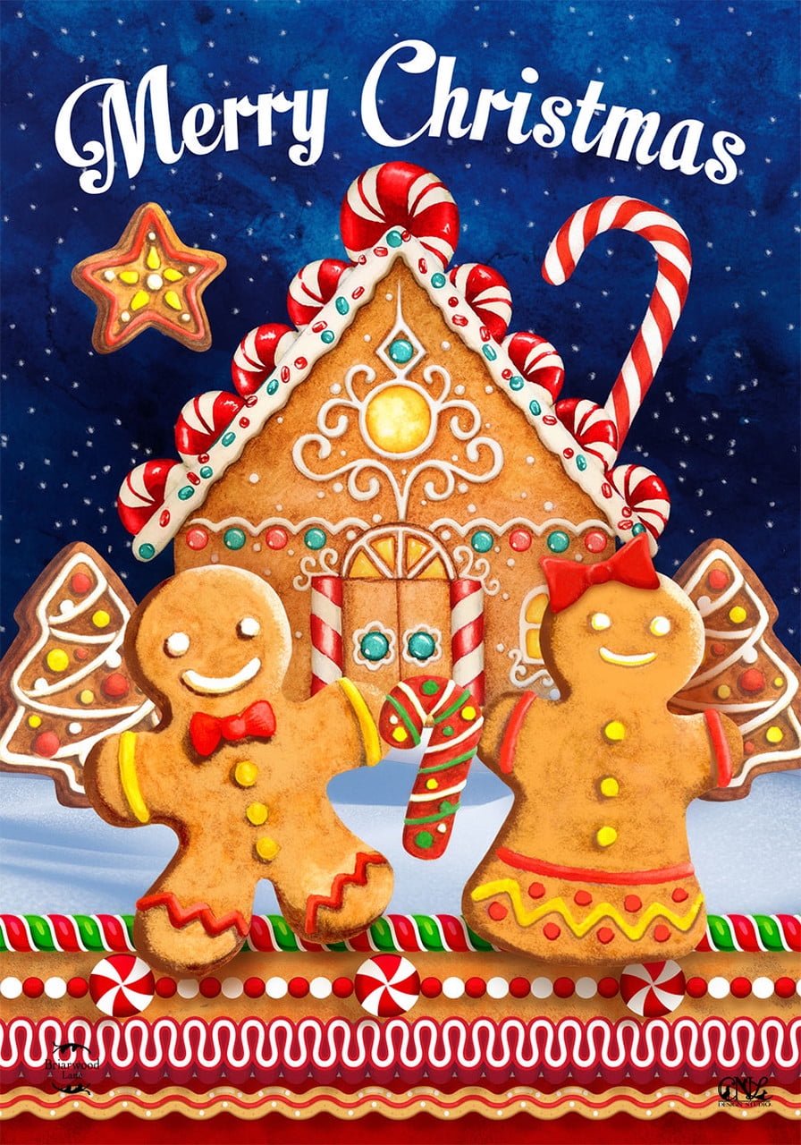 Gingerbread House Christmas Garden Flag in Multicolor Polyester