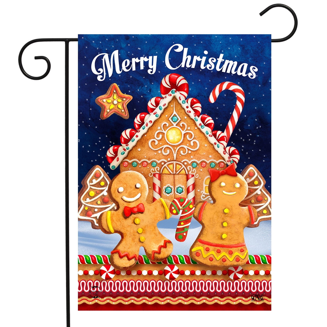 Gingerbread House Christmas Garden Flag in Multicolor Polyester